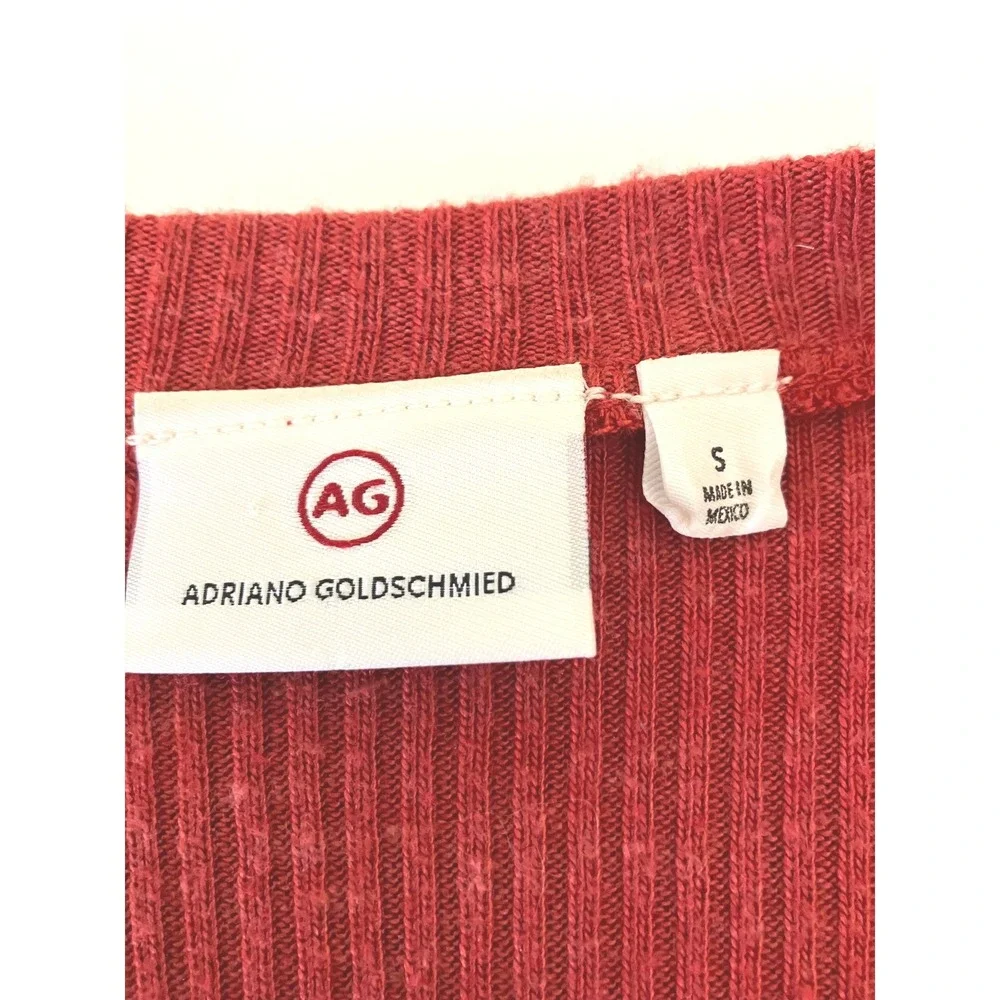 Adriano Goldschmied Short Sleeve Ribbed Knit Tee Rust Women's Small Boho Casual - Picture 5 of 7